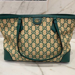 Gucci Ophedia GG Straw Tote Bag - Green